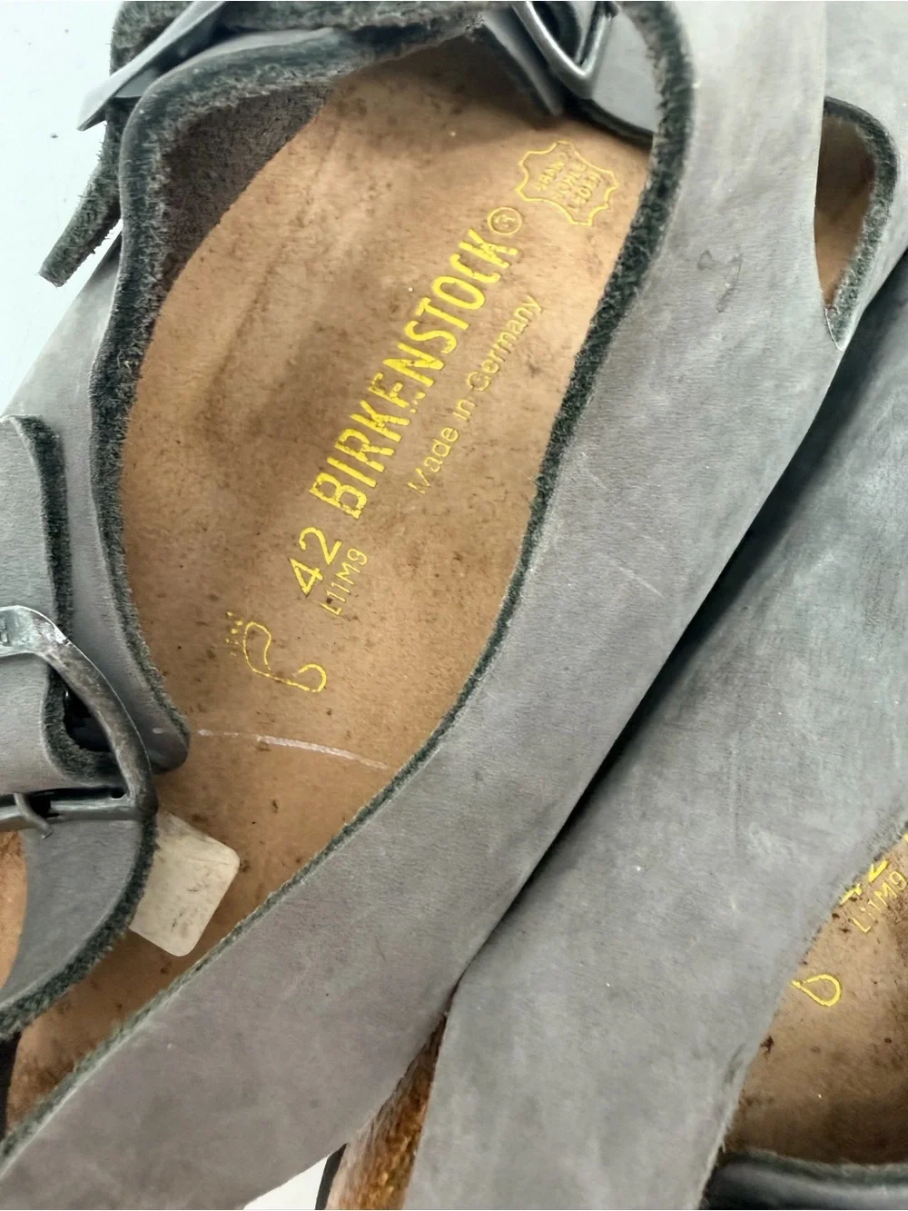 Birkenstock Grey Leather Milano Sandals 42 FLAWS